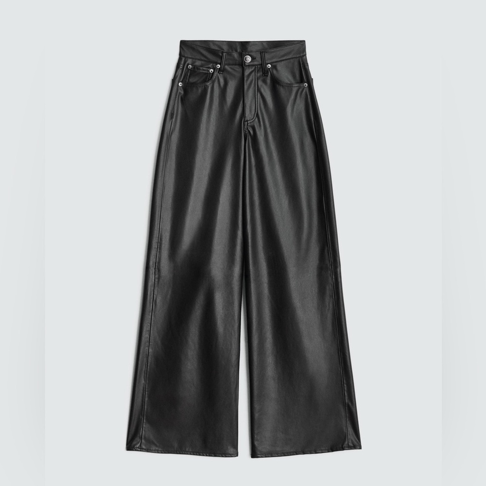Rag & Bone Sofie Faux Leather Wide Leg High Rise Pants Dark Jeans Womens Size 26 - Picture 4 of 16